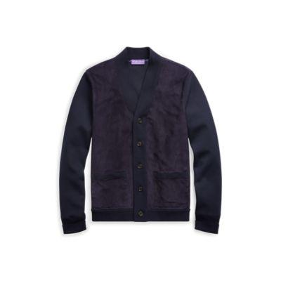 Ralph Lauren Suede-front Knit Cardigan Classic Chairman Navy