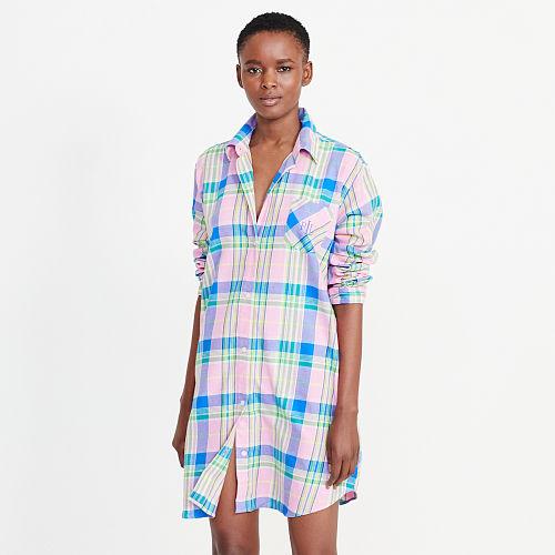 Ralph Lauren Lauren Plaid Cotton Twill Sleep Shirt Plaid Pink