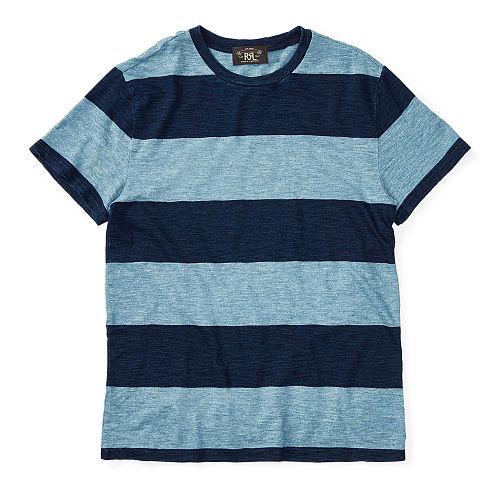 Ralph Lauren Rrl Striped Cotton Jersey T-shirt Dark Indigo Blue Jaspe
