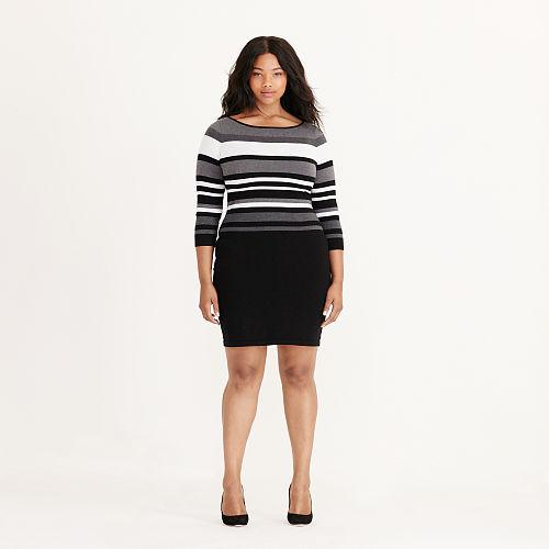 Ralph Lauren Lauren Woman Striped Stretch Cotton Dress Black Multi