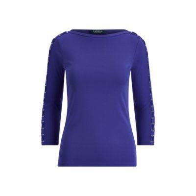 Ralph Lauren Lace-up Cotton Boatneck Top Empress Blue Lp