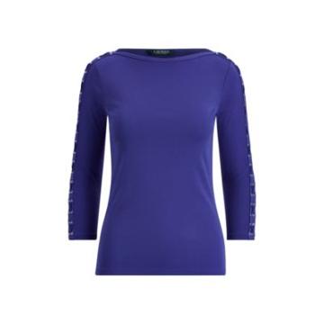 Ralph Lauren Lace-up Cotton Boatneck Top Empress Blue Lp