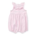 Ralph Lauren Ruffled Gingham Cotton Romper Carmel Pink/white 24m