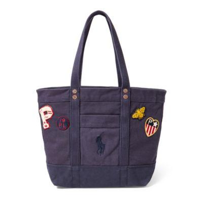 Ralph Lauren Patchwork Canvas Big Pony Tote Navy