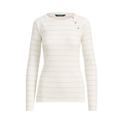 Ralph Lauren Button-trim Stretch Cotton Top Cream/silver Metall