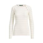 Ralph Lauren Button-trim Stretch Cotton Top Cream/silver Metall