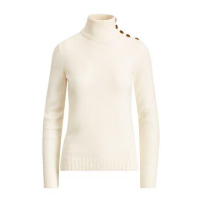 Ralph Lauren Button Cashmere Turtleneck Lux Cream