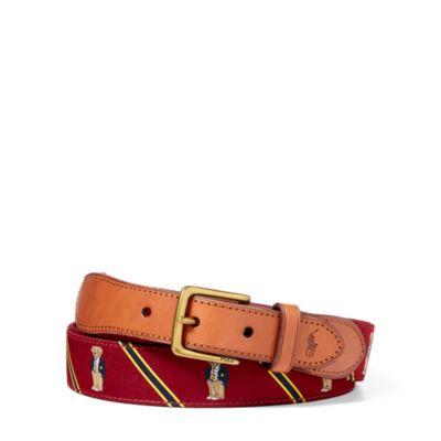 Ralph Lauren Polo Bear-overlay Webbed Belt Burgundy/yellow