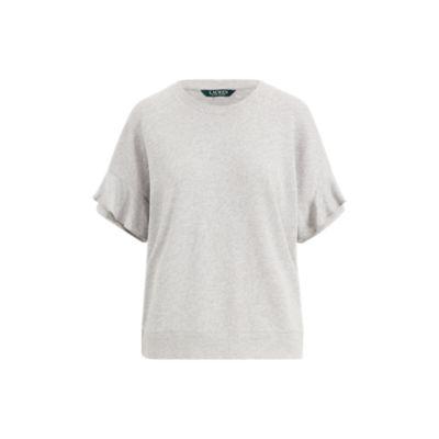 Ralph Lauren Ruffle-sleeve Cotton Top Pearl Grey Heather