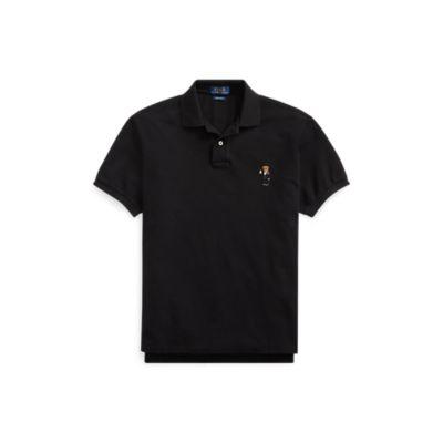 Ralph Lauren Custom Slim Fit Bear Mesh Polo Polo Black Martini Bear