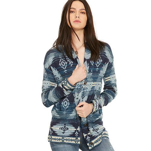 Ralph Lauren Denim & Supply Shawl Boyfriend Cardigan Blue Multi