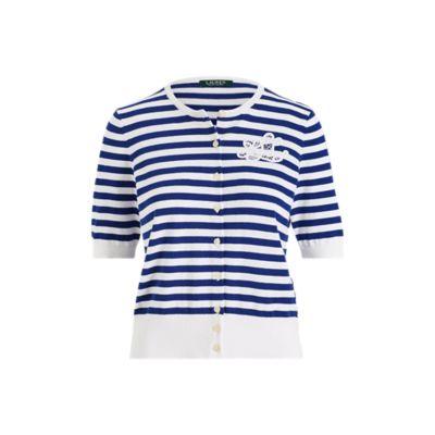 Ralph Lauren Monogram Striped Cardigan Sapphire/soft White Sp