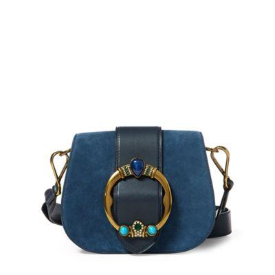 Ralph Lauren Jeweled Suede Lennox Bag Blue