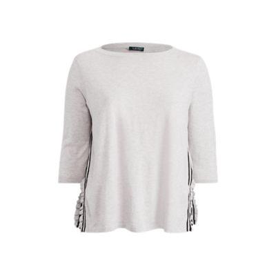 Ralph Lauren Ruffle-trim Striped Sweater Gry Htr/cream