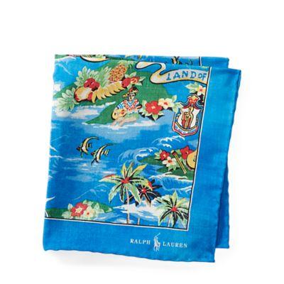 Ralph Lauren Hawaiian Silk Pocket Square Royal