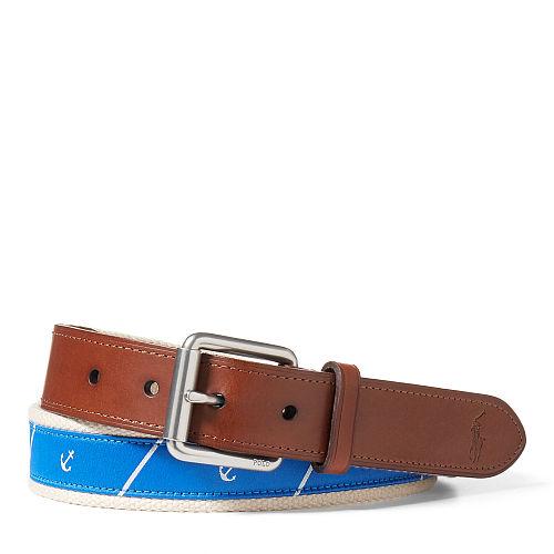 Polo Ralph Lauren Anchor Tie Silk Belt Light Blue/navy