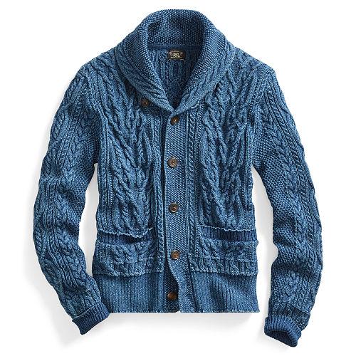 Ralph Lauren Rrl Indigo Cotton Shawl Cardigan