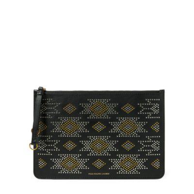 Ralph Lauren Studded Leather Zip Pouch Black