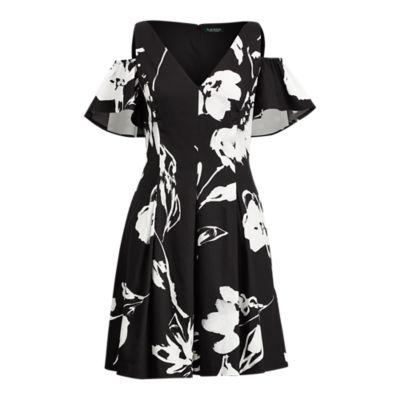 Ralph Lauren Floral Sateen Dress Black/white/multi