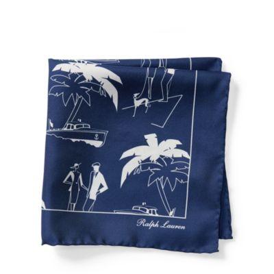 Ralph Lauren Print Silk Twill Pocket Square Navy