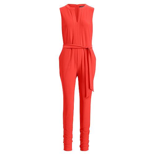 Ralph Lauren Lauren Stretch Jersey Jumpsuit Fresh Tomato
