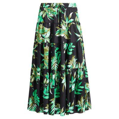 Ralph Lauren Fern-print Poplin Midi Skirt Black Multi