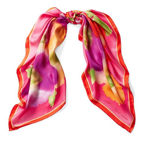 Ralph Lauren Lauren Regina Floral Silk Scarf Bold Pink