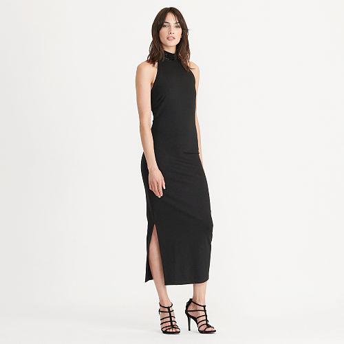 Ralph Lauren Lauren Beaded-mockneck Ponte Dress Black