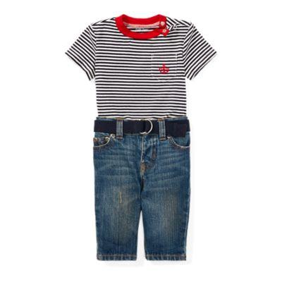 Ralph Lauren T-shirt, Belt & Jean Set Warm White 24m