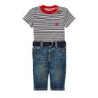 Ralph Lauren T-shirt, Belt & Jean Set Warm White 24m