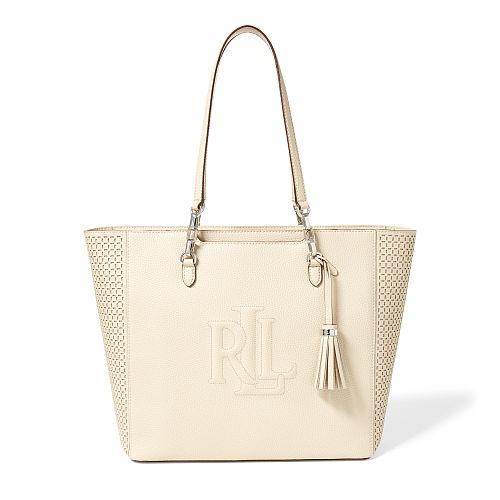 Ralph Lauren Lauren Perforated Leather Halee Tote Beige