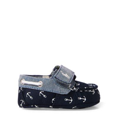 Ralph Lauren Sander Ez Canvas Boat Shoe Navy Anchor Print 3 (6-9 Mos)