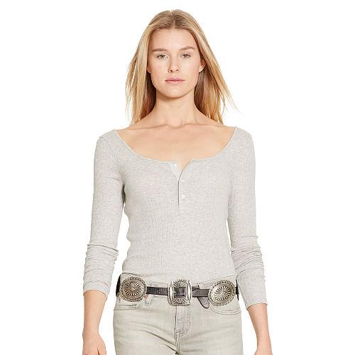 Polo Ralph Lauren Ribbed Scoopneck Henley Stonehenge Heather