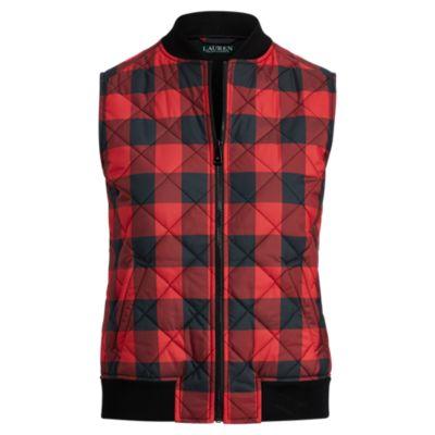 Ralph Lauren Buffalo Check Quilted Vest Red/black Multi