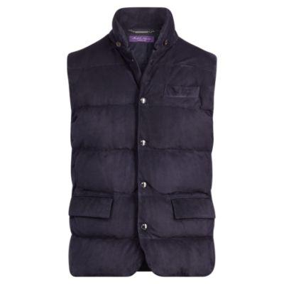 Ralph Lauren Quilted Suede Down Vest Classic Chairman Navy