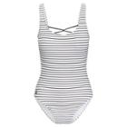 Ralph Lauren Striped Lace-up-back Swimsuit White/black