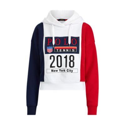 Ralph Lauren Us Open Cropped Fleece Hoodie French Navy Multi
