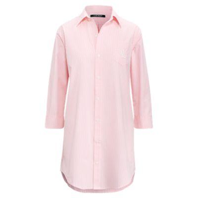 Ralph Lauren Striped Cotton Sleep Shirt Pale Pink Stripe