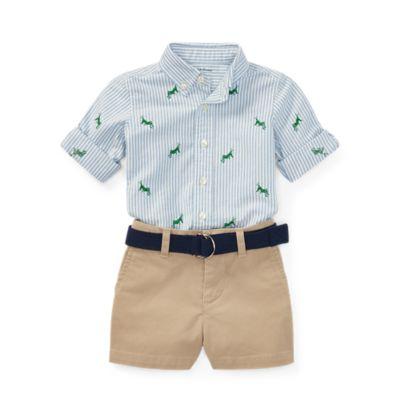 Ralph Lauren Oxford Shirt, Belt & Chino Set Blue Multi 6m
