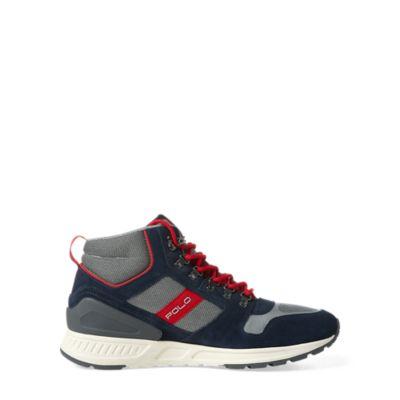 Ralph Lauren Train 100 Suede-mesh Sneaker Newport Navy/red