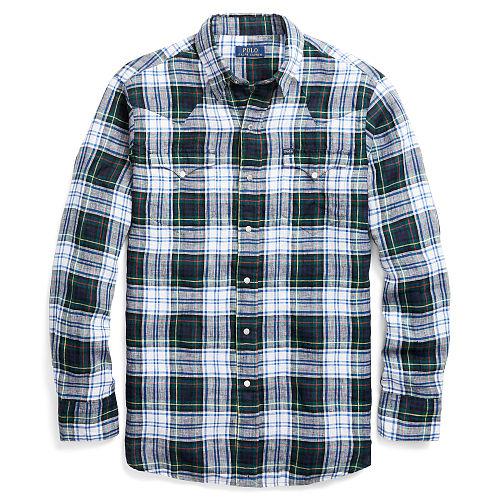 Polo Ralph Lauren Standard Fit Linen Shirt Green/navy Multi