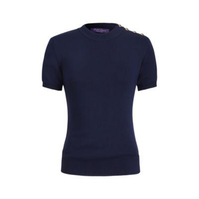 Ralph Lauren Button-shoulder Silk Sweater Lux Navy