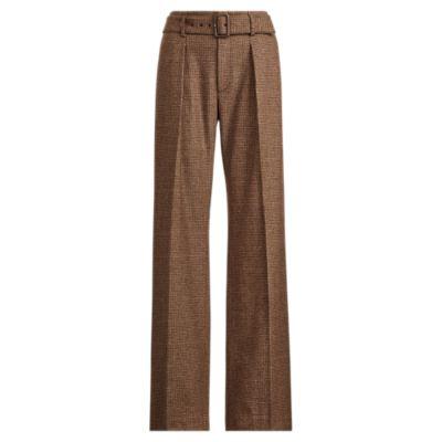 Ralph Lauren Buckled Tweed Wide-leg Pant Brown/camel Houndstooth