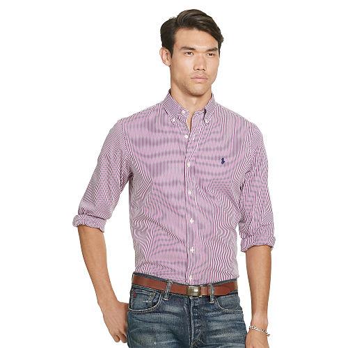 Polo Ralph Lauren Striped Poplin Sport Shirt Red Wine/white