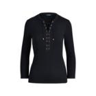 Ralph Lauren Ribbed Cotton Lace-up Top Polo Black