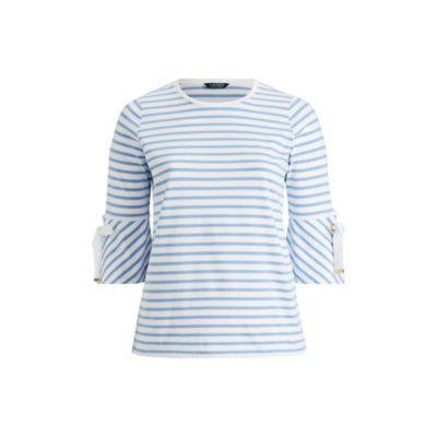 Ralph Lauren Jersey Bell-sleeve Top White/light Sky Blue