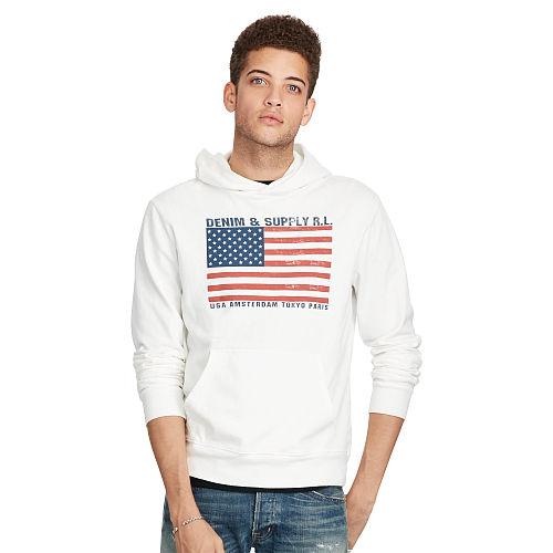 Ralph Lauren Denim & Supply Cotton French Terry Hoodie Monaco White Flag