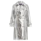 Ralph Lauren Jayne Metallic Leather Trench Platinum