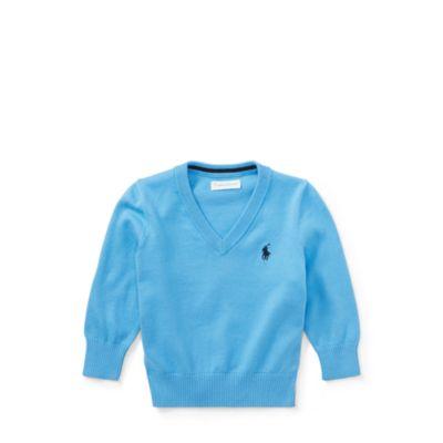 Ralph Lauren Cotton V-neck Sweater Florida Blue 24m