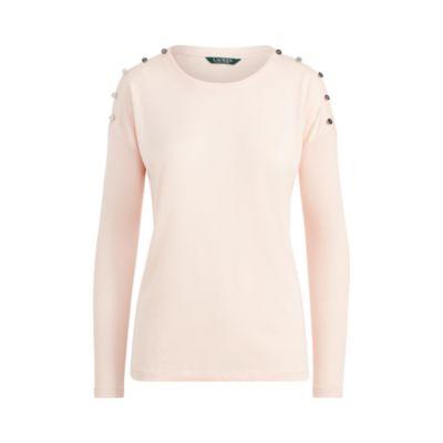 Ralph Lauren Button-trim Cotton Top Pale Rose